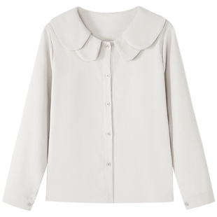 慕兔法式温柔系娃娃领白色衬衫女2025秋季新款设计感小众长袖上衣