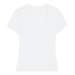 Maven Lin高知松弛 莱赛尔凉感白色短袖T恤女气质修身正肩U领上衣