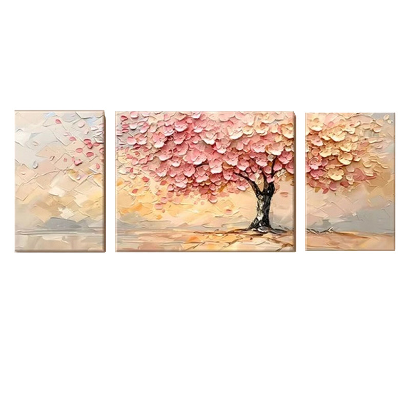 现代简约粉色樱花三联装饰画
