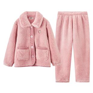 千线艺【厚暖猫咪绒】儿童珊瑚绒睡衣套装冬加厚保暖男女童家居服