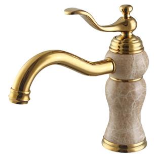 金色全铜冷热水龙头玉石台面盆浴室柜洗手台欧式法式美式单孔龙头