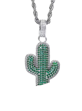 欧美实心仙人掌项链镶锆石吊坠