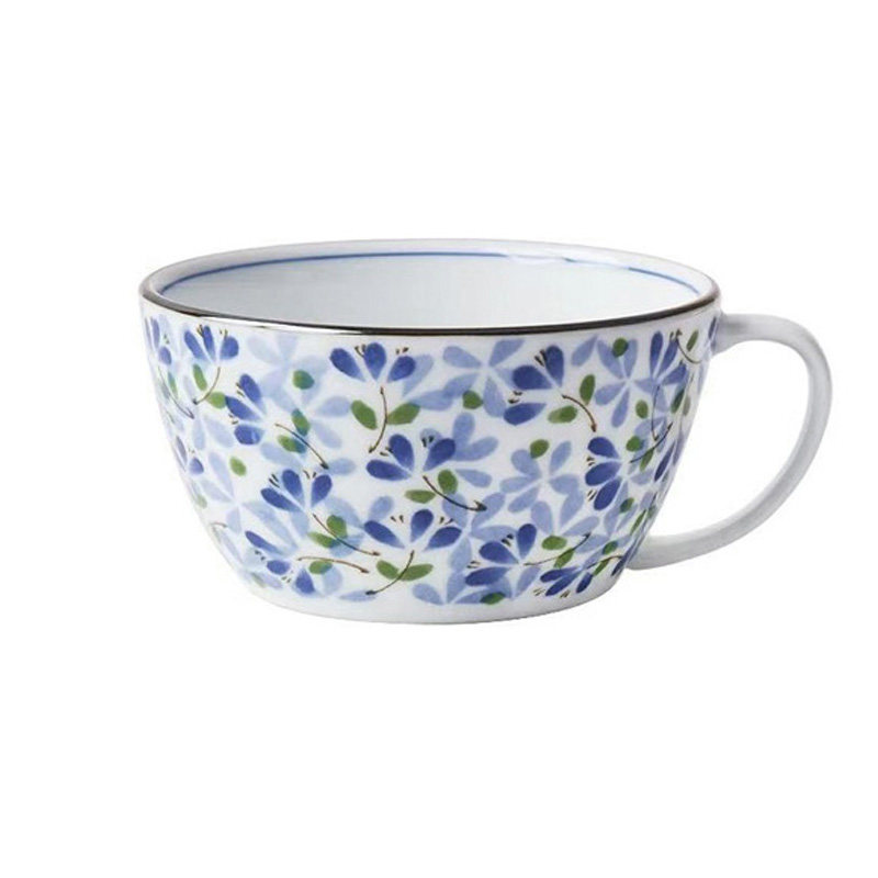 日本进口小蓝芽线唐草薄荷系列陶瓷马克杯釉下彩咖啡杯水杯早餐杯