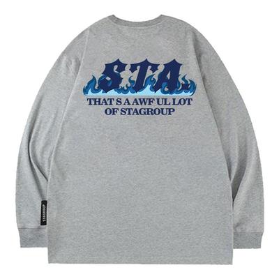 STA火焰字320克美式重磅纯棉国潮牌长袖T恤休闲男女款春秋打底衫