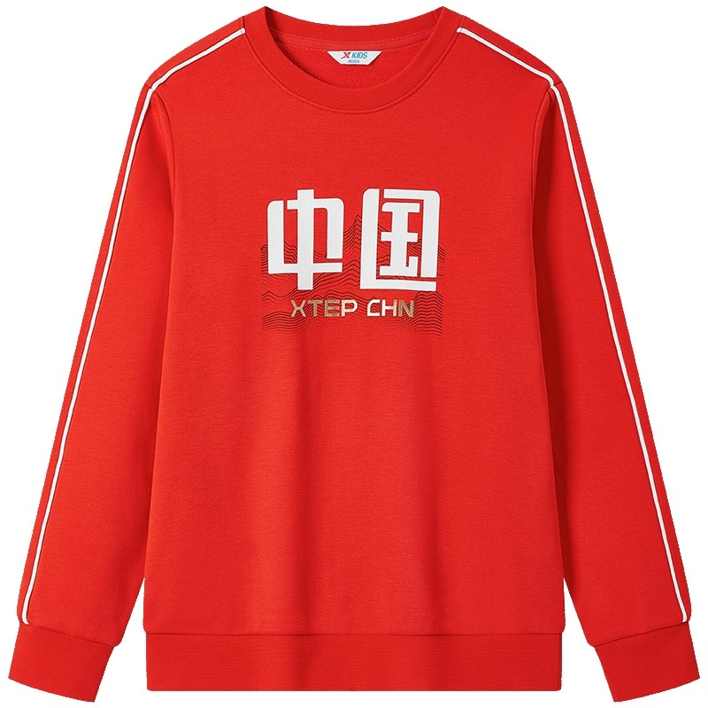特步童装儿童红色卫衣2025年秋冬上衣男童圆领卫衣中大童套头卫衣
