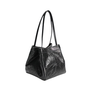 HEBAOBAO褶皱头层牛皮手提包2025新款手抓纹菜篮子小拎包单肩方包