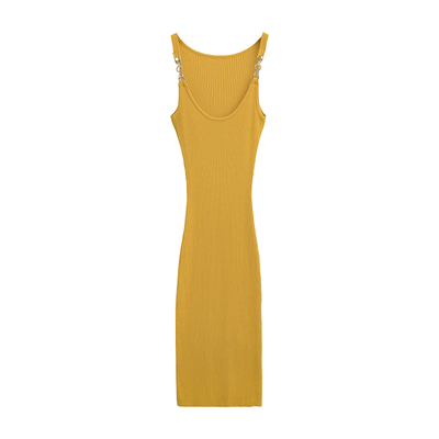 修身针织包臀中长款吊带连衣裙