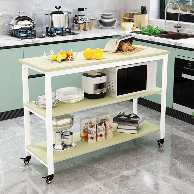 可移动切菜桌厨房置物架带刹车滚轮多功能餐桌长方形简约现代桌子