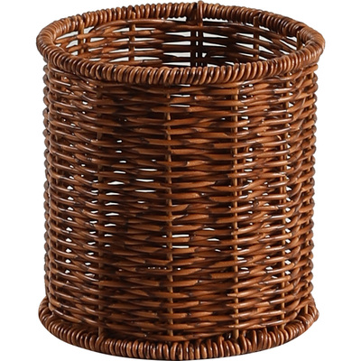 KENS复古圆形收纳桶仿藤编筷子笼家用厨房餐具沥水篮刀叉勺篓