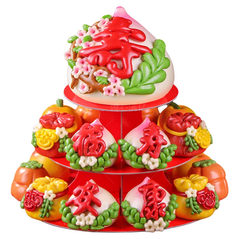 寿桃馒头生日老人祝寿花馍蛋糕80大寿过寿宴装饰布置寿包花饽饽
