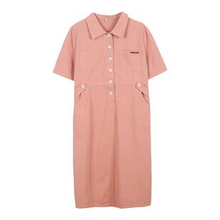 200斤大码女装韩版长裙2026夏款胖mmpolo领小众设计感牛仔连衣裙
