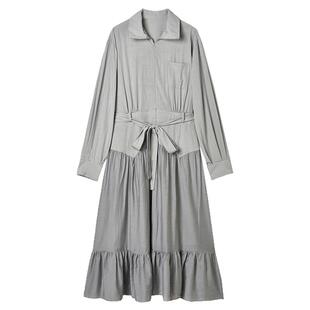 奥莱专柜品牌撤柜正品 RU秋装2025新款 拼接设计感长裙高腰连衣裙