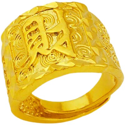 越南沙金戒指男正品镀24k镶宝石