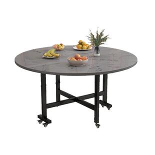 餐桌家用小户型吃饭桌子出租房多功能带转盘可移动饭桌折叠大圆桌