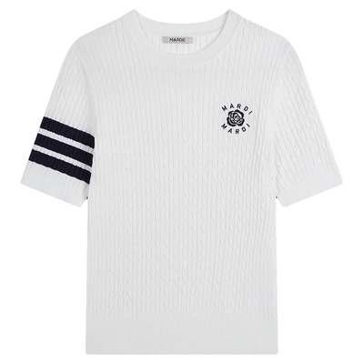 MARDI玫瑰字母刺绣针织衫短袖T恤圆领女修身显瘦上衣女2025夏