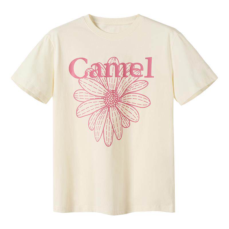骆驼小雏菊T恤短袖女2026夏季新款冰皮T神休闲宽松百搭圆领短袖