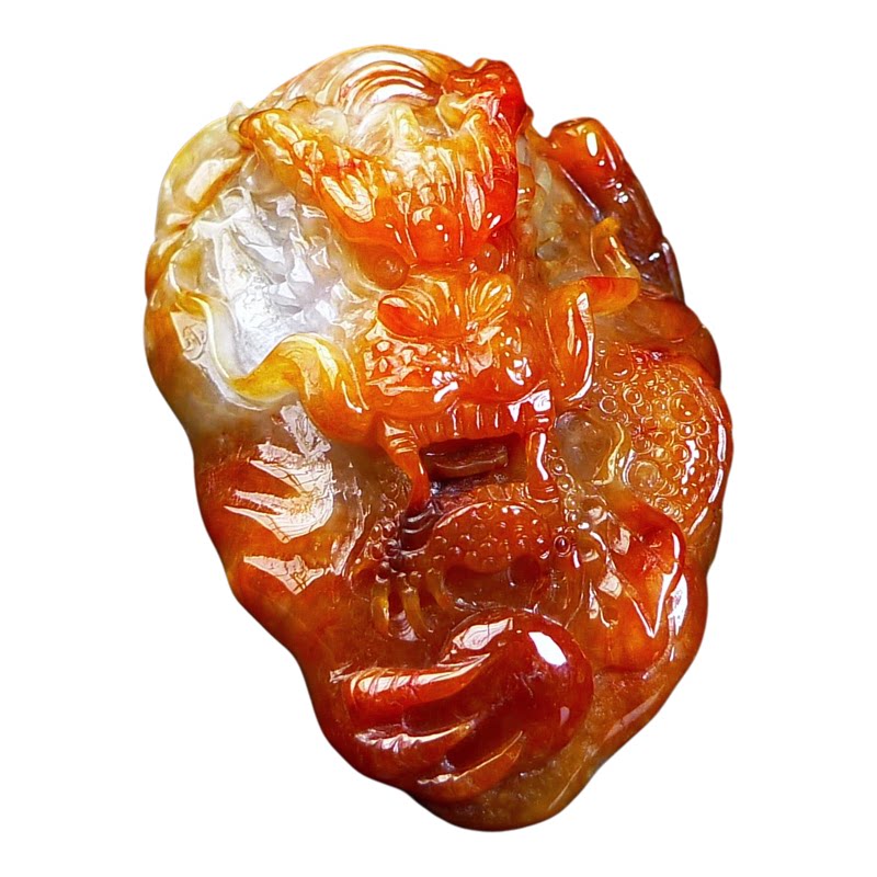 缅甸翡翠A货红翡龙牌玉石玉器