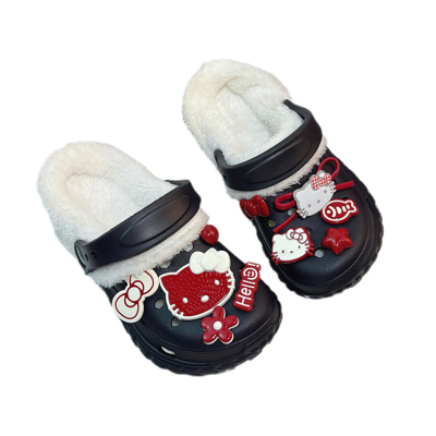 儿童时尚百搭新款红猫黑色洞洞鞋