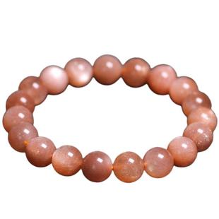 天然粉橙月光石手链女单圈金沙太阳石手串甜美斜长石猫眼水晶饰品