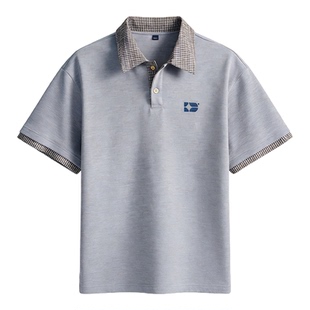 Dream made 美式假两件格子POLO短袖男款夏季cleanfit男生半袖t恤