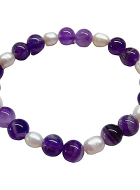 天然珍珠梅花梦幻紫水晶手链