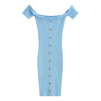 纯欲性感一字肩木耳边针织连衣裙