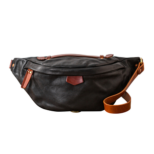 后步原创小众胸包软牛皮斜挎包男真皮复古手工运动背包通勤休闲包