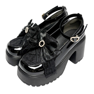 魔女之夜 原创厚底lolita小皮鞋雷系鞋蝴蝶结百搭高跟日系乐福鞋