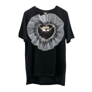 亏本清!不退不换!欧洲站蕾丝装饰设计感小众学院风宽松T恤女