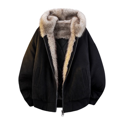 拉夏贝尔猫耳朵座山雕棉服冬季男女设计款粉色毛绒绒卫衣外套加厚