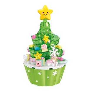 森宝灯光圣诞树蛋糕雪人姜饼屋组装模型儿童拼装积木拼插玩具礼物