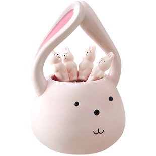 水果盘带叉子客厅陶瓷果盘零食盘家用水果篮小精致甜品台摆件架子