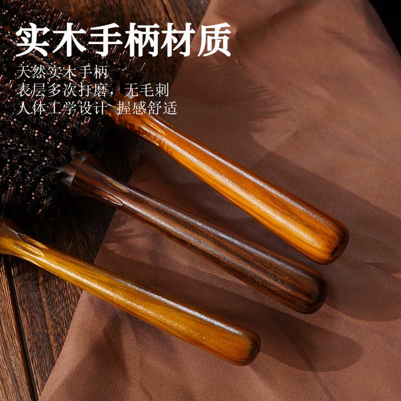 工厂直销大波浪梨花头造型实木梳子发滚木梳荷卷发顺直圆筒梳美发