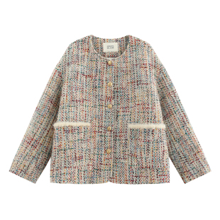 【果罐】定制手工彩色羊毛花呢+进口95鹅绒小香外套羽绒服-110931