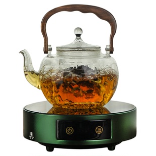 正品禾器山雅壶新款纯色玻璃蒸煮茶壶家用耐高温高硼硅木梯梁水壶