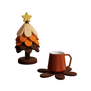 实木圣诞树隔热垫餐桌装饰摆件创意法式一棵树防烫锅垫折叠杯碗垫