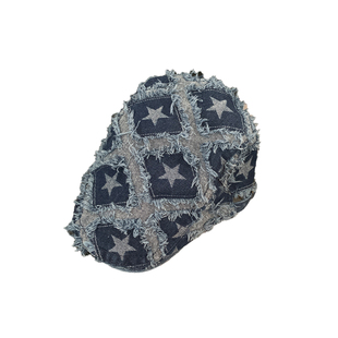 毛边星星牛仔贝雷帽女复古大头围赵昭仪同款前进帽显脸小反戴帽子