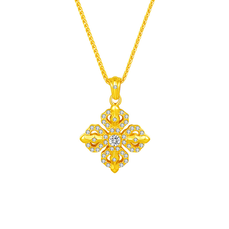 万宝融金刚杵S925金色银饰女士锆石镶嵌首饰气质高级轻奢项链吊坠