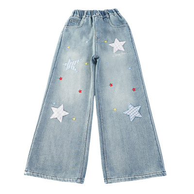 女童夏季薄款宽松直筒牛仔阔腿裤