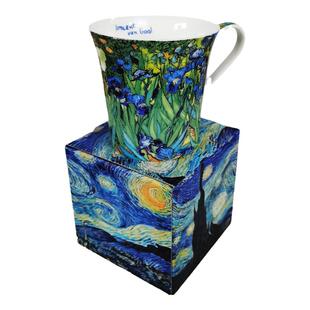 欧式梵高鸢尾花陶瓷骨瓷轻奢陶瓷成人咖啡杯下午茶杯马克杯礼盒装