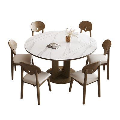 中古风可伸缩实木岩板餐桌