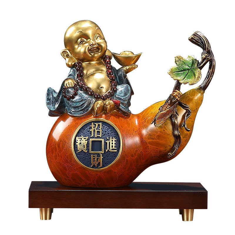 招财进宝铜葫芦摆件高档玄关老板办公室桌面装饰店铺乔迁开业礼物