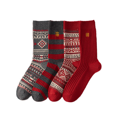 【鸿运礼盒装】本命年红色羊毛袜子女秋冬保暖中筒袜圣诞新年长袜