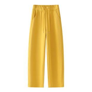 黄色窄版香蕉裤女秋冬2025新款松紧腰显瘦休闲卫裤运动直筒弯刀裤