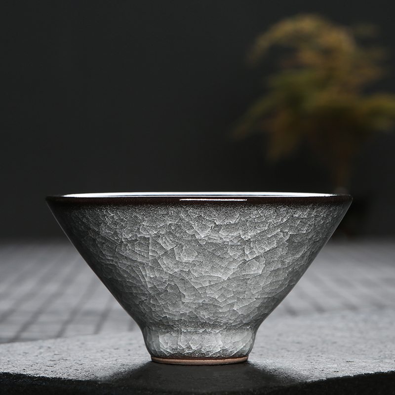 青瓷主人杯单杯茶杯个人专用杯哥窑冰裂纹品茗杯茶盏茶碗斗笠杯