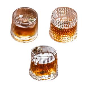 竹木本记欧式玻璃威士忌杯旋转不倒翁底部陀螺设计厚实杯壁酒杯