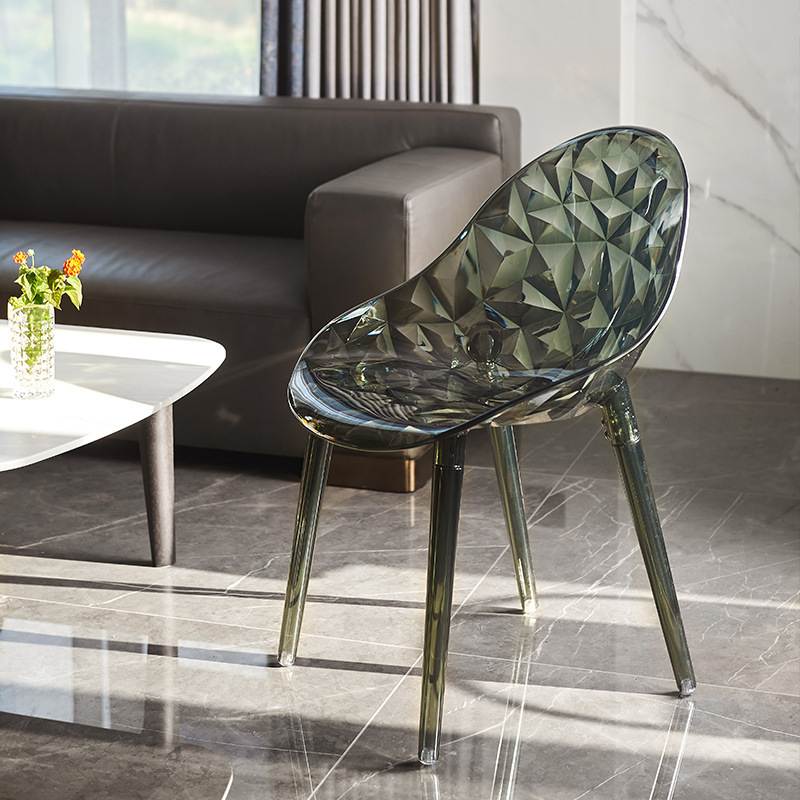 北欧餐椅塑料家用简约椅水晶红椅子奢亚克力透明网靠背椅轻设计师