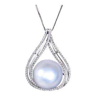 吉尔德大证维纳斯澳白珍珠吊坠18K金钻石南洋冷光海水珍珠项链