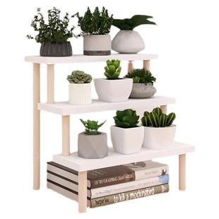 桌面花架办公桌多层收纳置物架小型阶梯式架子桌上梯形整理架木质