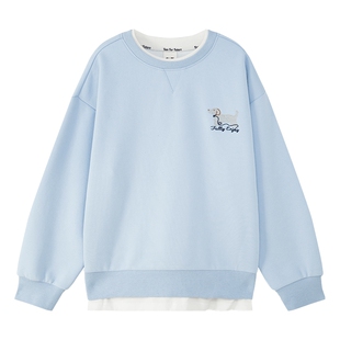 左西童装女童卫衣儿童假两件小狗圆领套头头衫中大童甜美2026春装